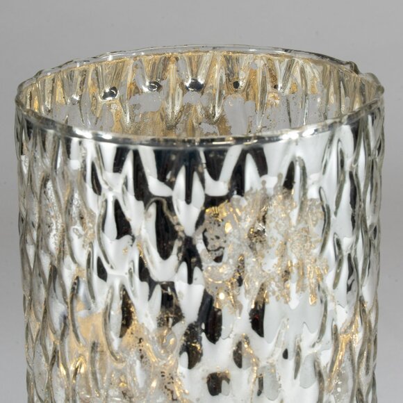 Mercury Glass Diamond-Shaped Design Hurricane Lamp/Candle Holder , 9" Tall - Picture 3 of 3